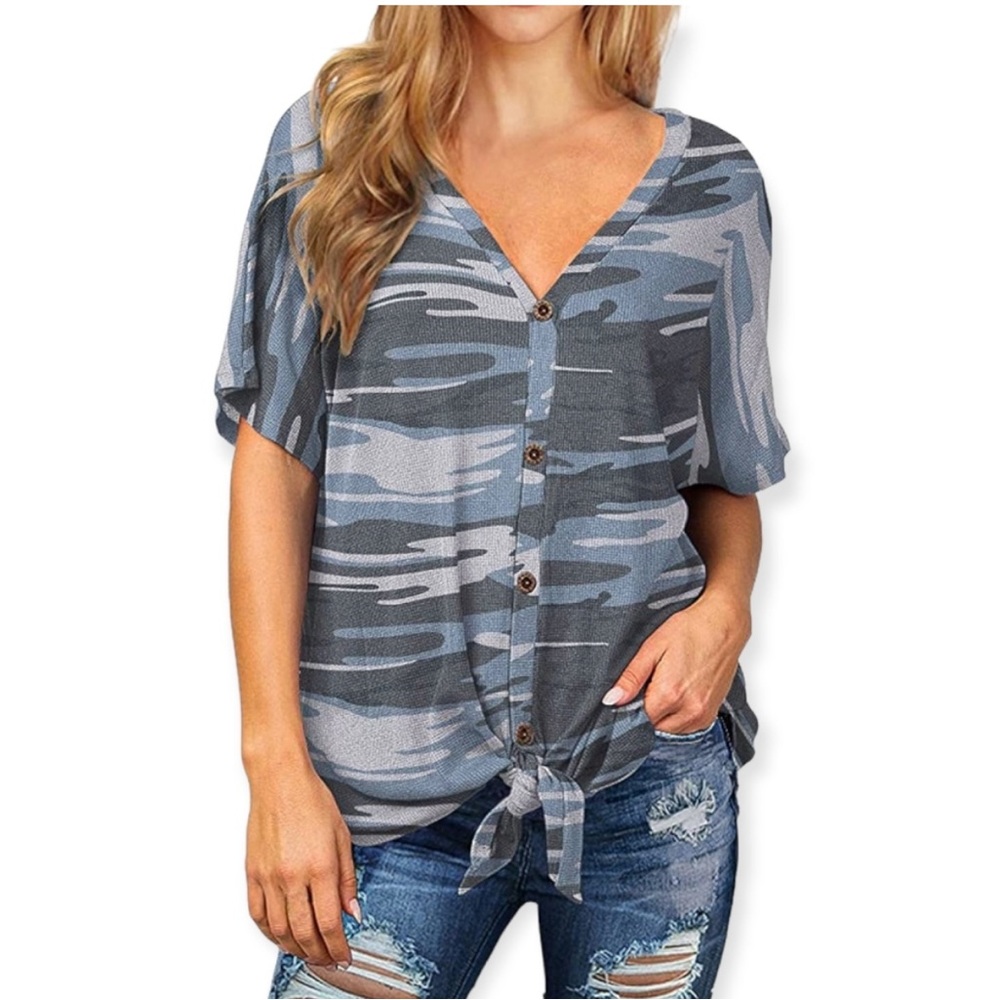 Women’s Waffle Knit Bat Wing Short Sleeve Top, Sz Large